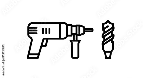 Power drill and drill bit icon: tool for construction and diy projects with hand tool