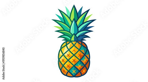 Vibrant Watercolor Pineapple Illustration with Green Leaves.