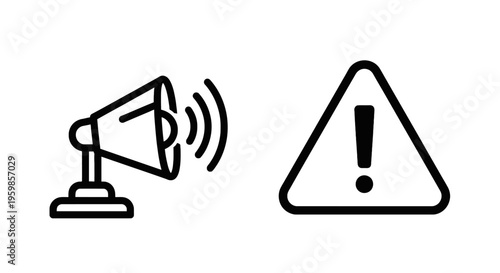 Warning sign and loudspeaker icon, alerting and communication symbols, vector illustration, alert icon