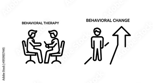 Behavioral therapy and change icons: therapy session and individual progress, vector illustration, mental health