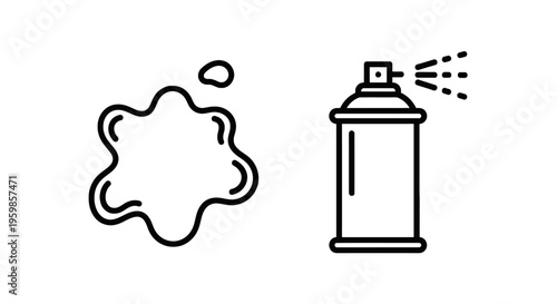 Spray paint can and splatter icon, graffiti and art creation symbols, line art