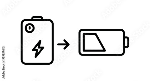 Battery charging and low power icons representing energy, technology, and power management, lightning bolt