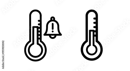 Thermometer icons: one with alert bell, one plain, indicating temperature measurement, thermometer icon