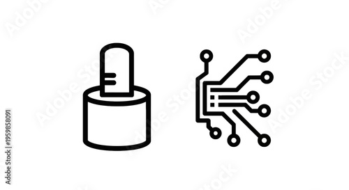 Usb flash drive and circuit board icons representing data storage and electronics with usb icon