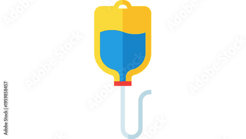 IV Drip Bag with Yellow and Blue Liquid on White Background