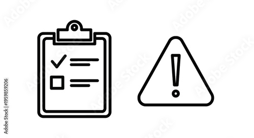 Checklist and warning sign icons for task management and safety alerts with check mark