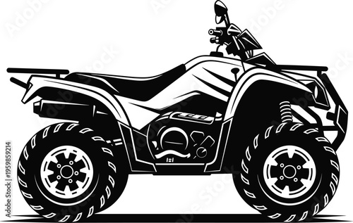 All-terrain vehicle ATV quad bike silhouette vector illustration isolated on white background, black off-road transport icon for adventure and extreme sports.