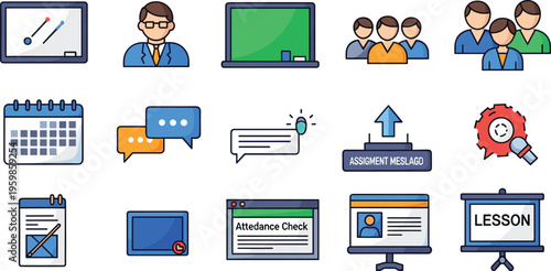 Online education and classroom management icon set