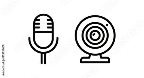 Microphone and webcam icons for audio recording, streaming, and online communication, content creator