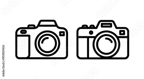 Camera icons: dslr and mirrorless cameras for photography and content creation with black and white