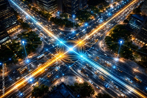 Smart city traffic management with glowing data network