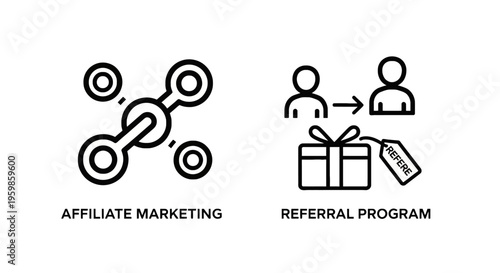 Affiliate marketing network and referral program gift icons for online business growth