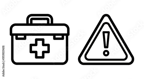 First aid kit and warning sign icons for emergency medical attention