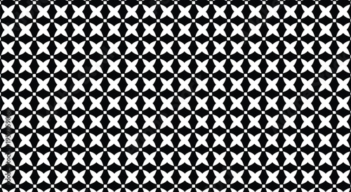 Seamless geometric pattern illustration with repeating white four pointed cross shapes on black background vector design element graphic