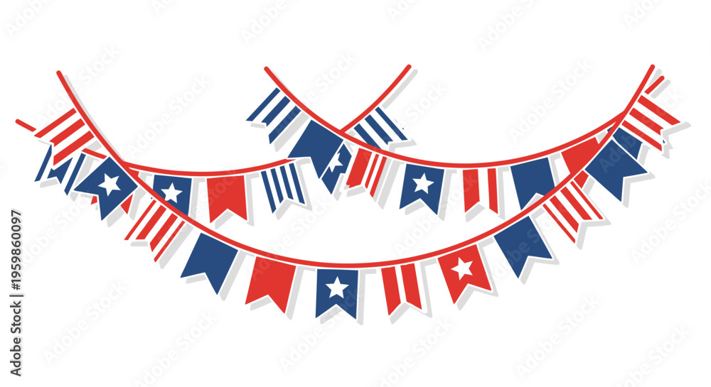 Obraz premium Patriotic Bunting Garland with Stars and Stripes Flags in Festive Hanging Decoration Icon