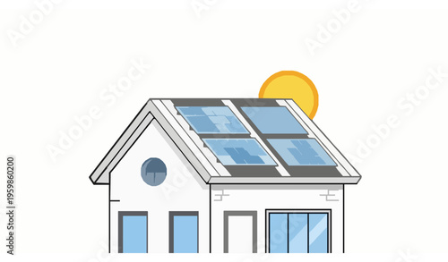 Solar panel on house roof flat vector illustration representing renewable energy and sustainable home power