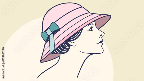 Stylish woman in pink hat looking up, minimalist fashion illustration for modern lifestyle, beauty branding, and seasonal outfit concepts.