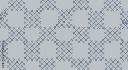 Abstract seamless pattern background of cross stitch embroidery design grey color in decorative hexagonal shapes graphic illustration