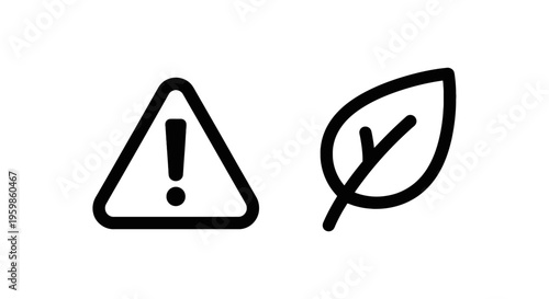 Environmental warning and green energy icon set | eco-friendly alert line art vector with warning sign