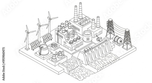 Isometric Sustainable City Design with Renewable Energy Sources.