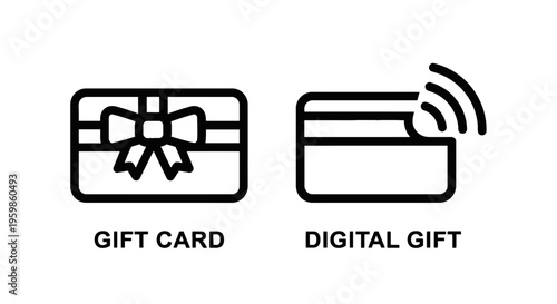Gift card and digital e-gift icon set | reward program line art vector design with e gift