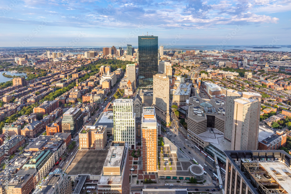 Fototapeta premium aerial view to skyline of Boston