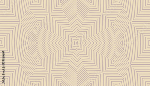 Pale beige background with intricate symmetrical star-shaped pattern composed of concentric geometric lines creating optical illusion and repeating shapes