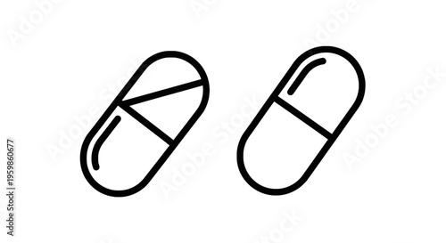 Medical pills capsules icon set: outline vector for pharmacy, healthcare, and drug-related design elements, line art
