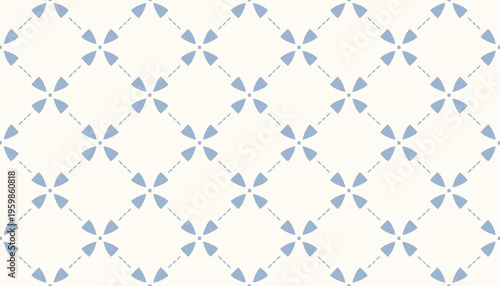 Delicate light blue floral motifs connected by dashed lines on creamy white background elegant seamless pattern for feminine designs wallpapers textiles and greeting cards