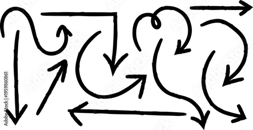 Hand drawn arrows flowchart illustration complex movement diagram