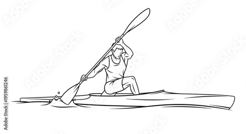 Kayaker Paddling with Determination in a Sleek Racing Kayak.