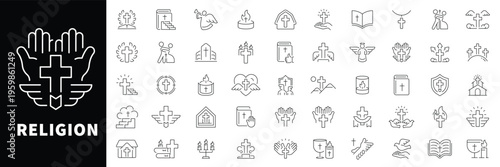 Religion editable line icons set. faith and spirituality symbols