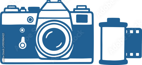 blue camera and film roll icon