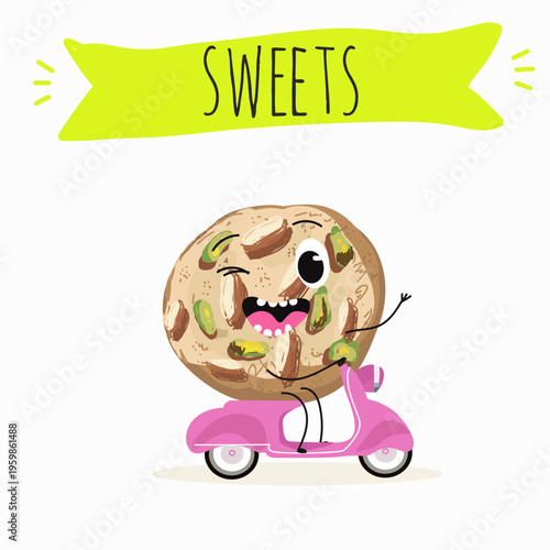 Funny Characters Kurabiye, Kurabie, Ghorayeba, Qurabiya, dessert, hand drawn vector illustration.