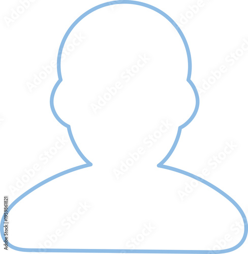 Minimalist blue outline icon of human profile silhouette for user account avatar symbol