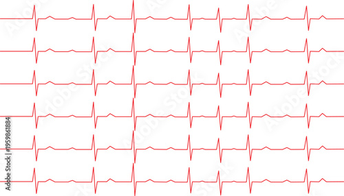 Pattern of red electrocardiogram lines representing heartbeat or medical rhythm