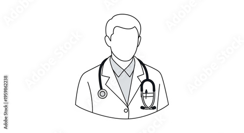 Line Art Illustration of a Doctor with Stethoscope and Coat.