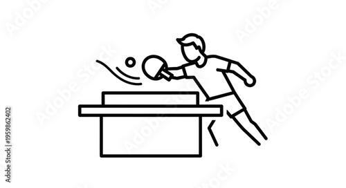 Line Art Illustration of a Table Tennis Player in Action.