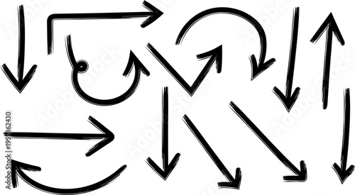 Hand drawn arrows in various directions a collection of unique illustrations