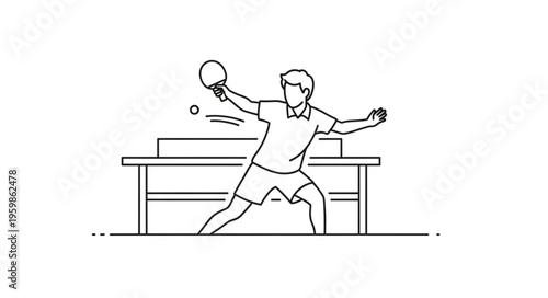 Line art illustration of a table tennis player in action.