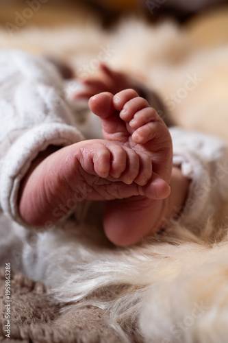 Baby Füße. Neugeborenes barfuß. Zehen eines Neugeborenen, Baby foto