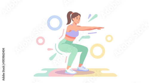 Woman performing a squat exercise in athletic wear.