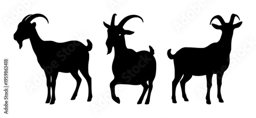 Goat silhouette set with simple line art design featuring simple design, minimalist, black and white with illustrations and graphics
