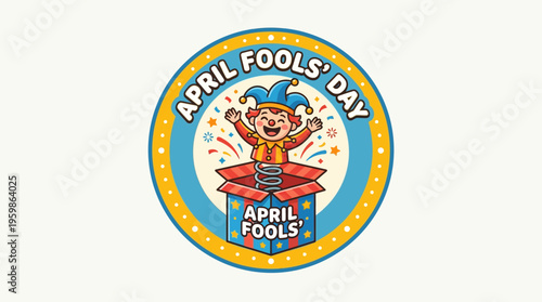 April Fools' Day Cartoon Badge with Jack-in-the-Box