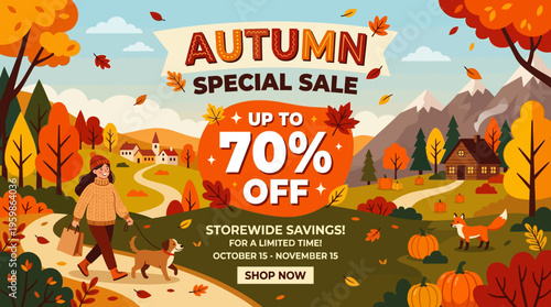 Autumn Special Sale Banner with Landscape