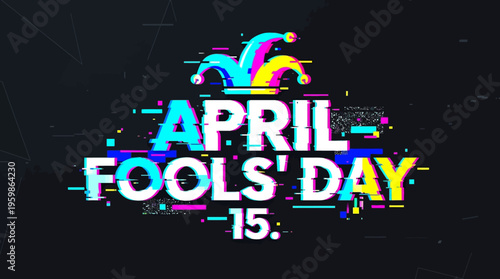 Glitchy April Fools' Day Text on Dark Background