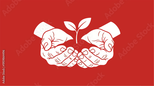 Elderly Hands Holding Young Plant Seedling Representing Care, Sustainability and Generational Legacy – Vector Illustration