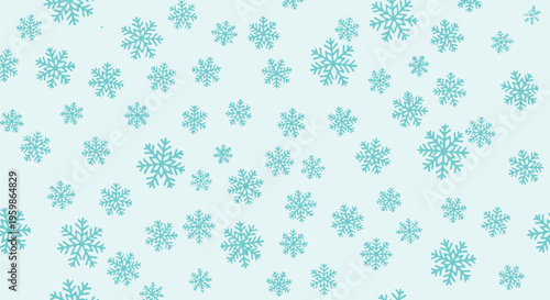 Light blue snowflakes scattered on pale blue background, delicate winter snowfall pattern, festive holiday season decoration, abstract icy Christmas motif