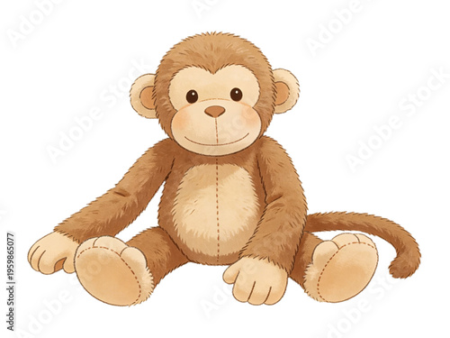 illustrated cute brown punch's plush monkey stuffed animal toy isolated on transparent background png