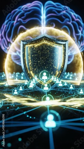 Wallpaper Mural Cyber Security Protection Concept with Brain, Shield and Network Connections in Dark Background Torontodigital.ca